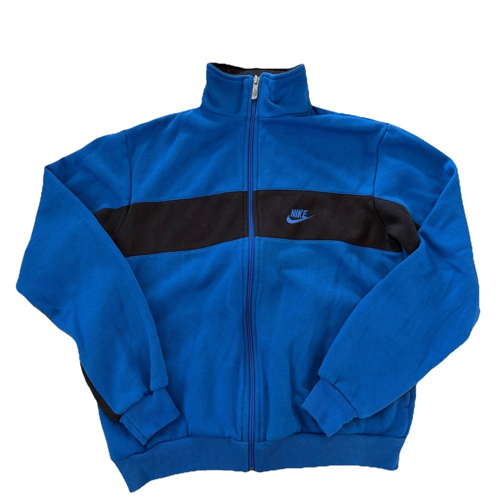 Vintage 90s Nike Fleece Full Zip Jacket Blue Black Youth XL Adult S